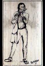 MUSICIAN / FLUTE CROSS PLAYER / WOODEN POSTCARD illustrated BERGSON