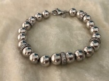 DIAMONIQUE ITALIA CZ BEADED STATION BRACELET, SS OR 18K GOLD PLTD (M4657-52)