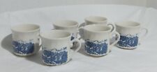 6 TASSES A CAFE OU THE VINTAGE H 8 cm  FAIENCE ANGLAISE BLEUE PAYSAGES XXème