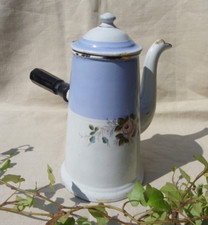 CHOCOLATIÈRE ANCIENNE ÉMAILLÉE - DÉCOR D'UN BOUQUET DE FLEURS