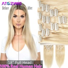 Full Head Clip In Human Hair Extensions Straight Remy Real Hair 7 Pcs/Set 70G 