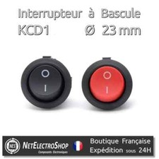 Interrupteur à Bascule Rond 23mm, KCD1, 230V 6A, 2 pins, ON-OFF, 1 à 5pcs