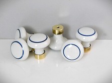 Ø35 Lot 6 Porcelain and Brass Furniture Knob, Vintage Door Handle, Drawer