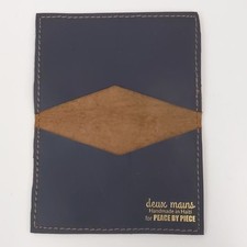 Deux Mains Handmade Leather Card Holder Wallet Tan Blue Peace by Piece Haiti