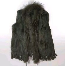 Real Rabbit & Raccon Dark Green Fur Vest - One Size
