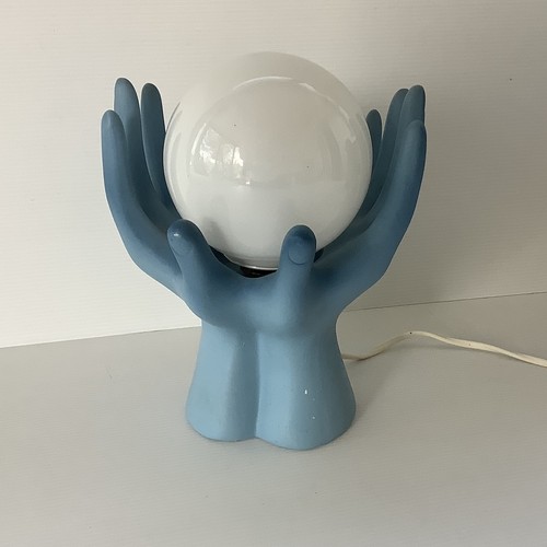 Lampe ceramique bleue main - lampe,