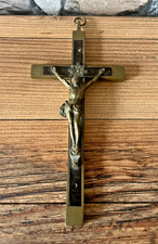 Superb antique metal & wood wall crucifix 18.5cm decorative element object of piety