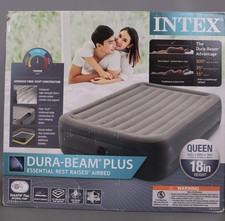 Intex Dura Beam Essential Rest Blow Up Queen Mattress Air Bed w/ Built In Pump