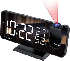 Horloge Numérique Radio Réveil Projecteur - USB, Double Alarme, LED 7"