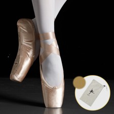 Girl Professional Pointe Ballet Dance Shoes Satin With Toe Pads Black Women Soft