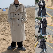 Trench-coat homme double boutonnage veste longue pour streetwear usage décontra