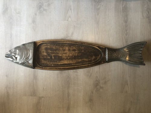 Ancien plat poisson métal - poisson,
