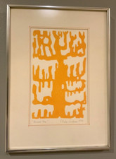 Original Stella Sullivan Animal Tree Orange Signed Serigraph 1972 Houston Texas 