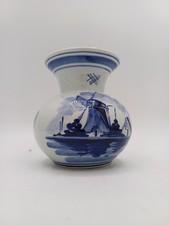 Small Delft Earthenware Vase - Hand Painted Blue Decor - Netherlands