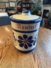 Vintage German Rumtopf Glazed Stoneware Jar With Lid - Cobalt Blue Decoration