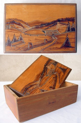 Boite bois pyrogravure - bois,