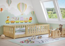 Lit bébé, lit en bois 90x200 avec sécurité circulaire pin naturel