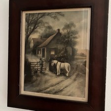 Photo Ancienne Cadre En Bois Brun Cheval Blanc Maison Ferme  13X 11 Cottagecore