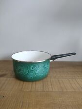 Antique Psychedelic Pattern Green Enameled Tin Pan - Vintage - Rare