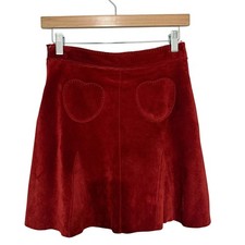 Chine Collection Valentine's 100% Leather Red Mini Heart Pocket Skirt 90s Y2K XS
