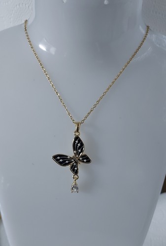 Collier papillon doré noir - papillon,
