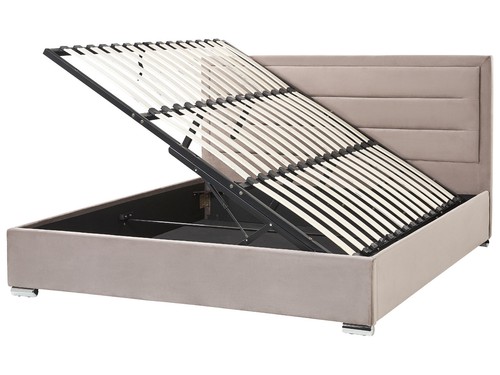 Lit double taupe velours - lit, en