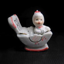 Porcelaine blanc or statue berceau bébé naissance fille Art Nouveau Italie N7294