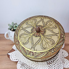 Magnifique Ancienne Boîte Ronde Tôle Métal Biscuit Delacre Blanc Or Art Nouveau