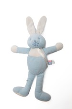 Doudou lapin bleu blanc - , ruban