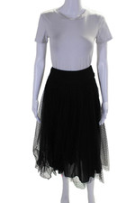 Christian Dior Womens Dotted Tulle Overlay Pleated Midi Skirt Black Size 8