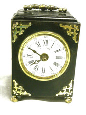 ANTIQUE PENDULE OFFICIER HORLOGE REVEIL VOYAGE MÉCANIQUE BOIS BRONZE PENDULUM