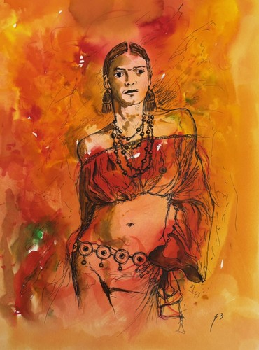 Frida encre aquarelle - encre,