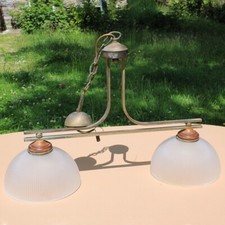 Ancien lustre avec 2 abat-jours en verre / lustre de billard vintage