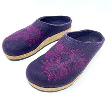 Haflinger Eggplant Wool Felt Daisy Clog Comfort Slide Shoe EU 38 US Sz 7.5 Boho