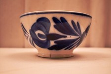 Antique Spongeware Flow Blue Bowl Mouzin Lecat & Cle Nimy Lez-Mons Belgium "75