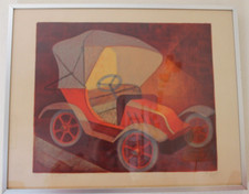 Lithographie TOFFOLI - "La vieille Renault" ,signée, EA