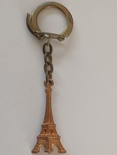 Vintage Keychain, 1960s, EIFFEL TOWER Figure Flat Gold Metal