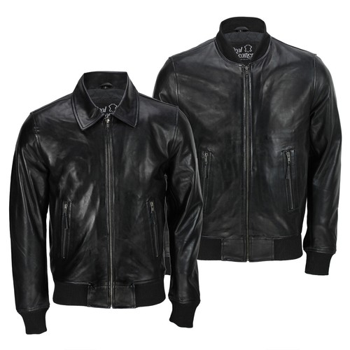 Hommes noir cuir véritable - noir,