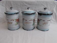 LOT BOX SPICE POT TOLE ENAMEL DECOR PENSE COFFEE FRENCH ENAMELED