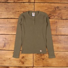 Vintage Carhartt Blank T Shirt XS Long Sleeve Ribbed Henley Green Tee