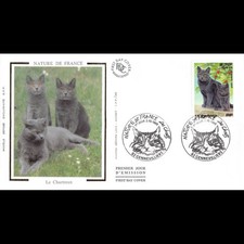FDC soie - Les chats - Le chartreux - 2/10/1999 Gennevilliers