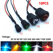 10x 3mm 5mm 8mm 10mm Prewired LED Light Emitting Diodes With Light Cover 3V-220V