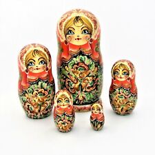 5 Russian Dolls H19 Hand Painted Signed Matryoshka Gigognes Russian Nested Doll