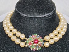 Vogue Bijoux Vintage Faux Pearl & Colored Glass Clasp Necklace