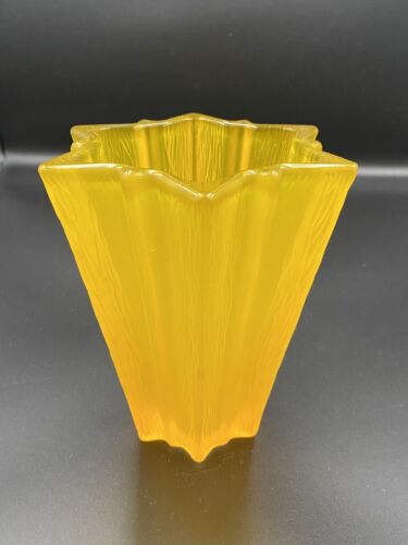 Vase verre jaune givré