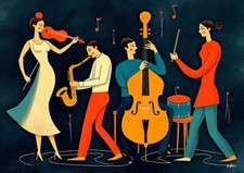 Illustration Jazz - Style Moderne, stylisé, cubiste rétro-chic