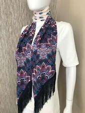 BiBA Imprimé Paon Superposition Asymétrique Coupe Franges Écharpe Grise