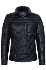 Homme Noir Doudoune Veste Cuir