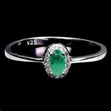 925 Bague en Argent Ovale Émeraude 5x3mm Naturel Pierre Précieuse Bijoux Taille