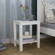 Table de Chevet Blanc Nuit Bois Massif Chambre à Coucher D'Appoint Homestyle4u